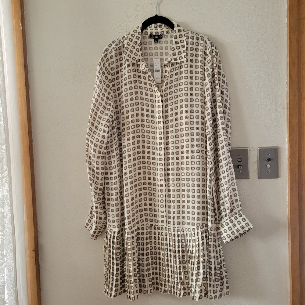 J. Crew New Amelia Shirt Dress in Foulard Print - Large Tall - ivory, black - Picture 8 of 13